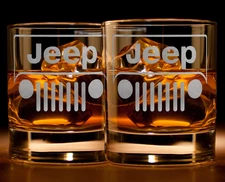 Etched Jeep Rocks Drinking Glass Whiskey Gift Set Name