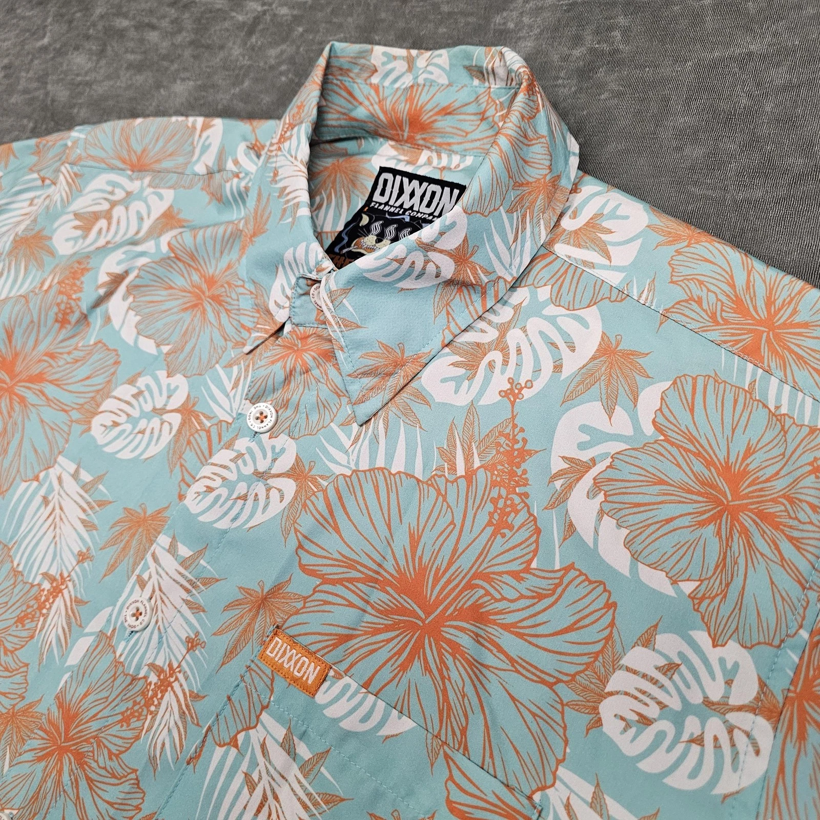 Dixxon Shirt Mens Large Blue Hawaiian Floral Short Sleeve Button Front The Indo