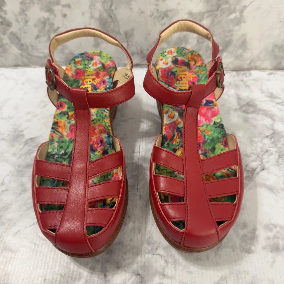Женские летние сандалии Alegria на танкетке 35 размер США 5/5,5 красные кожаные туфли на платформе - Изображение 3 из 4