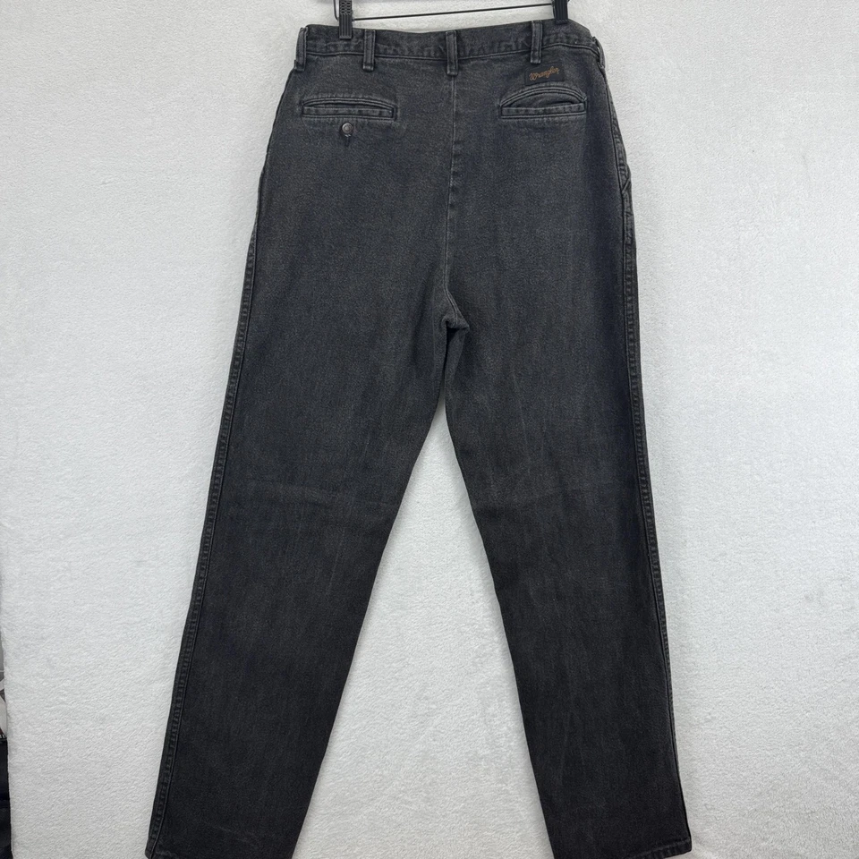 Pantalones Wrangler De Colección Para Hombre 36x30 Negros Plisados Tiro Alto Cónicos Hechos en EE. UU. Años 90 Foto 4 de 4