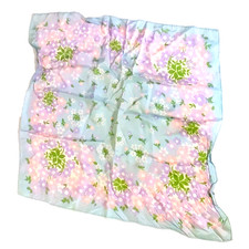 Vintage Head Scarf Square 19 X 19 Made In Japan Blue Pink Purple Flower