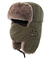 Warm Trapper Hat Windproof Winter Russian Hats with Mask Ushanka Hat Army Green