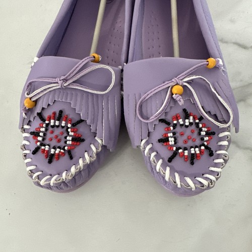 Women’s Purple Leather Beaded Moccasins Size 8 M New - Picture 5 of 6