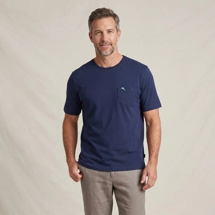 Tommy Bahama Relax Mens XL Navy Blue Pima Cotton Pocket T-Shirt Marlin Logo