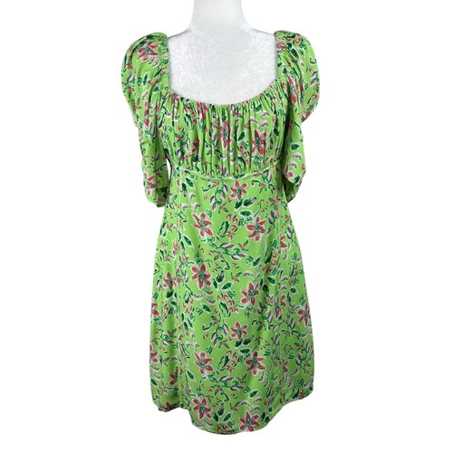 WAYF Liv Green Floral Puff Sleeve Square Neck Empire Waist Mini Dress XL NWT - Picture 3 of 14