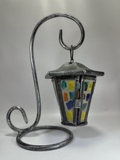 Vintage Brush Finished Metal Pagoda Olde Shape Lantern Votive Holder With Stand