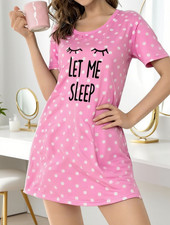 Womens Nightie Nightdress Jersey Nightshirt Sleep T-shirt Dress Polka Dot Print