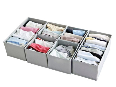 Drawer Organizer 6 Cell Storage Box Closet Divider Underwear Socks Ties Gray