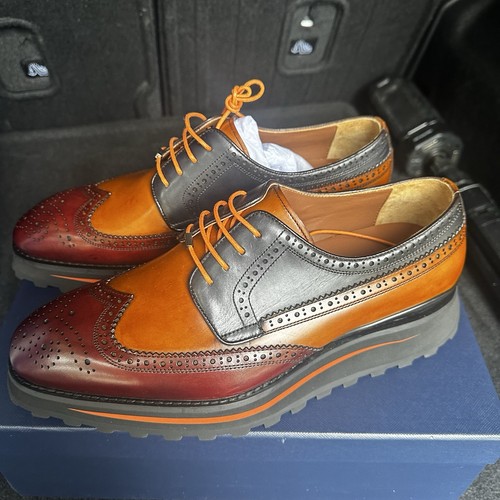 LEIZILEI Herren Handgefertigt Barock Zweifarbig HIGHME DERBY Schuhe 9,5 Kalbsleder NEU
