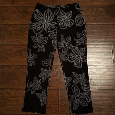 Clara Sun Woo Size XS Polyester Spandex Black Floral Pull On Pants 