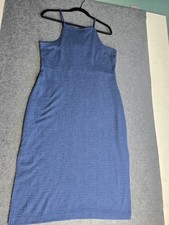 MADEWELL BLUE KNIT CROSSHATCH TEXTURE KNEE-LENGTH APRON  halter CAMI DRESS Sz L