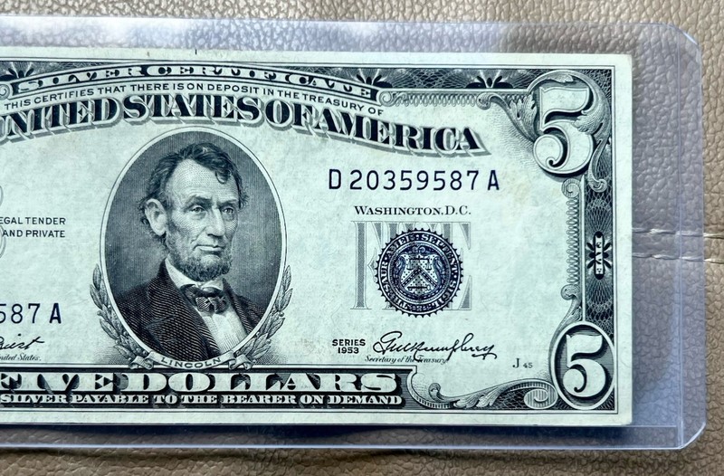 $5 Blue Seal ((1953))  Silver Certificate ((XF+AU)) US Currency Paper Auction