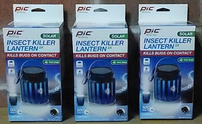 PIC Solar LED Light Lantern Lot of 3x Mosquito Bug Zapper Camping USB Rechargeab