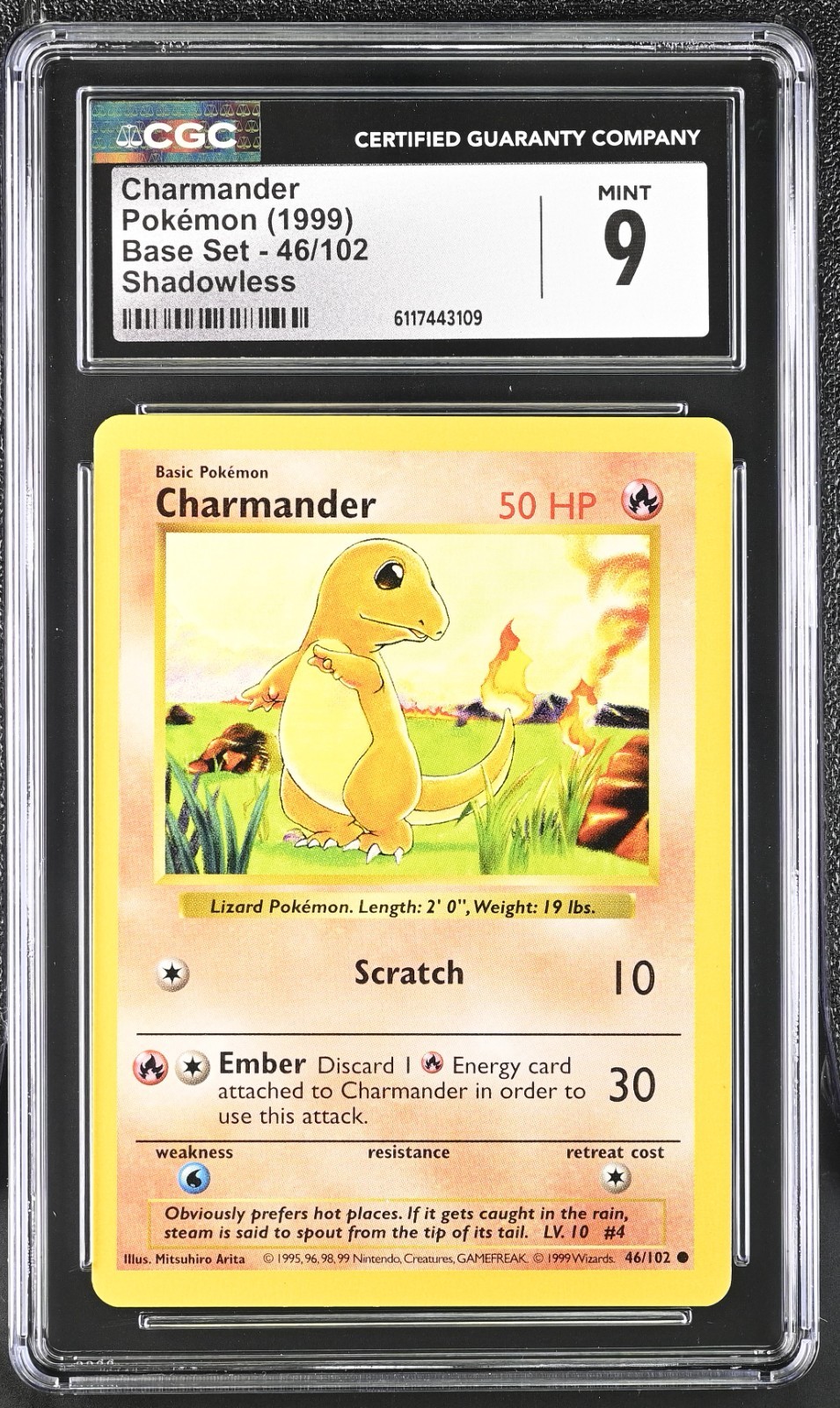 Pokemon Card Charmander 46/102 Shadowless Base Set 1999 CGC 9 MINT