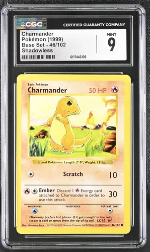 Pokemon Card Charmander 46/102 Shadowless Base Set 1999 CGC 9 MINT