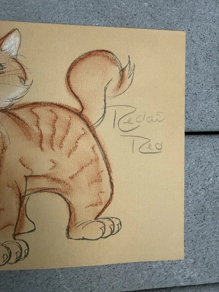 "Juego de 3 dibujos a tinta pastel con marco de gato siamés atigrado MCM de colección firmados 8""x 20""" Foto 4 de 4