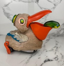 Original Vintage Japanese Tinplate Electric Mechanical Toy - Pelican with Fish