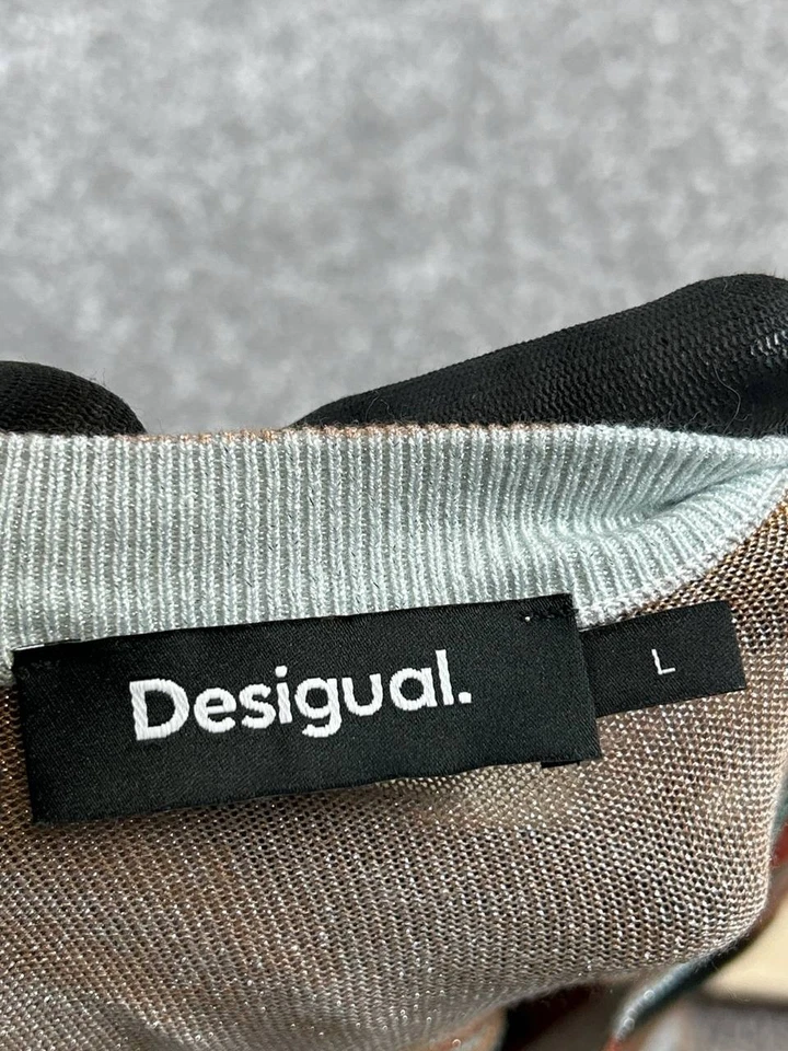 Suéter Desigual Mujer Grande Verde Naranja Tejido Pullover * Foto 3 de 4