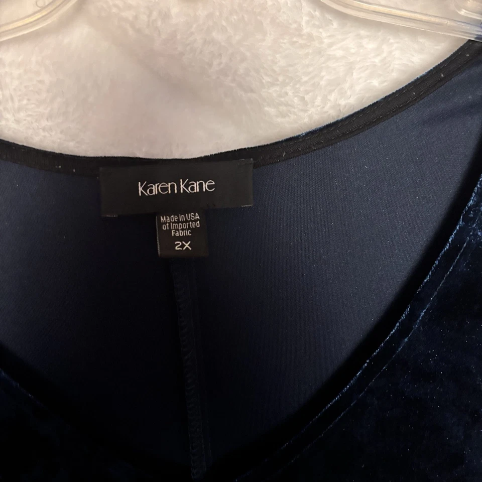 Karen Kane Plus Size 2X Stretch Teal Velvet Bell Sleeve Swing ALine Shift Dress - Image 4 of 4