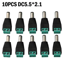 10PCS 5 5x2 1MM Male DC Power Connector for LED Light and CCTV Power Supply