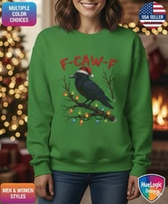 F-Caw-F Funny Raven F Off Christmas Sweatshirt Holiday Crow  Sarcastic Xmas 