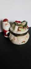 1990's Harry and David Christmas Santa Claus 4" Trinket Box W/ Card Holder 