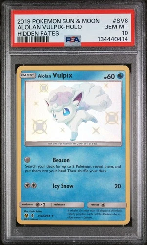 2019 Pokemon Sun & Moon Hidden Fates #SV8 Alolan Vulpix PSA 10