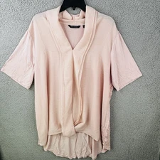H by Halston Chiffon Blouse Womens 2X Short Sleeve Pink Ruffle See Description