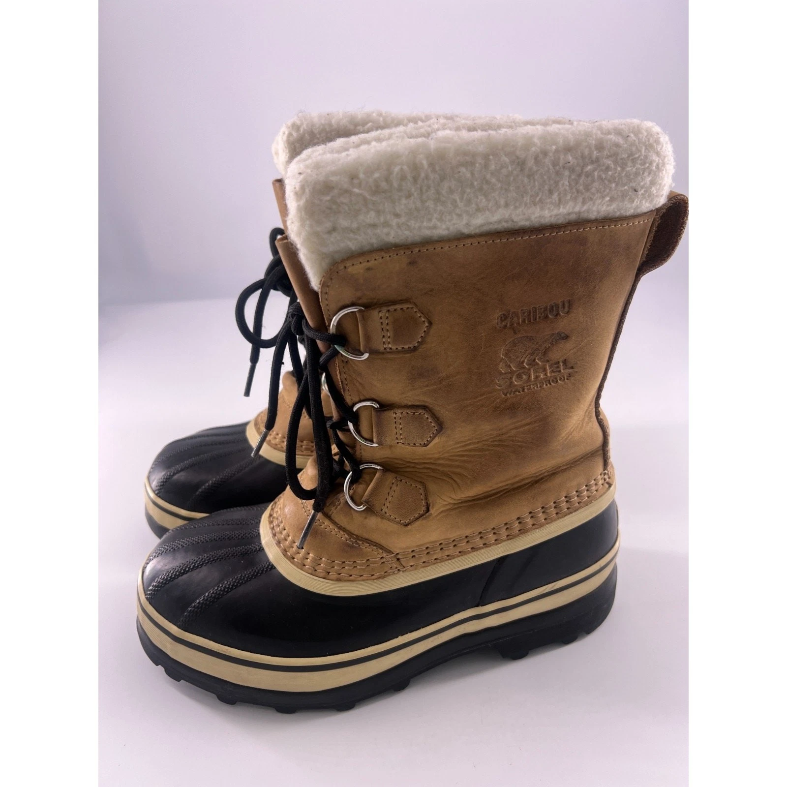 Sorel Boots Womens Size 6 Brown Tan Black Caribou Waterproof Winter Warm
