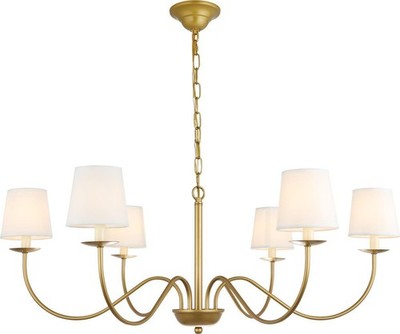 Eclipse Brass and White Chandelier 6-Light Elegance