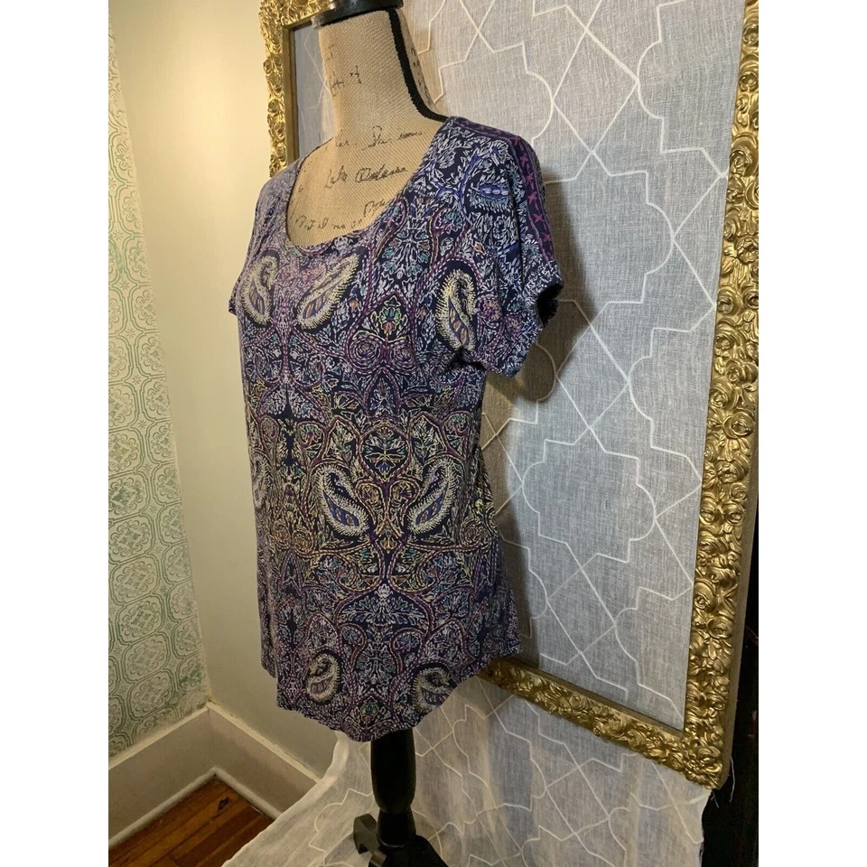 Blusa Camisa Campesina Festival Cachemira Túnica Hippie Boho Talla M Marca Lucky Usada en Excelente Condición Foto 3 de 4