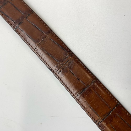 Crookhorn Textured Faux Croc 1.25” Tan Leather Belt Sz 34 Gold Tone 21105 USA - Picture 9 of 13