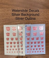 Waterslide Decals Red Autobot Purple Decepticon Set - Metallic Silver Background