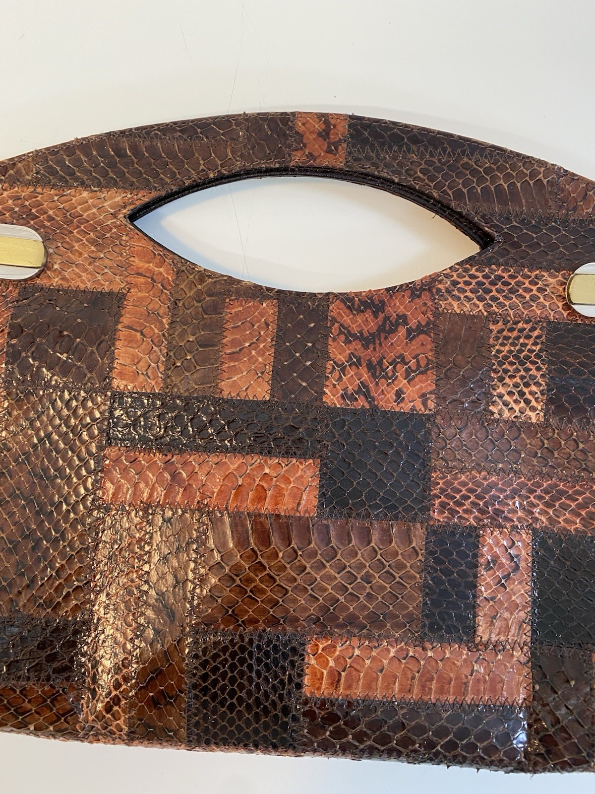 Vintage Python Snake Leather Patchwork Shoulder B… - image 4