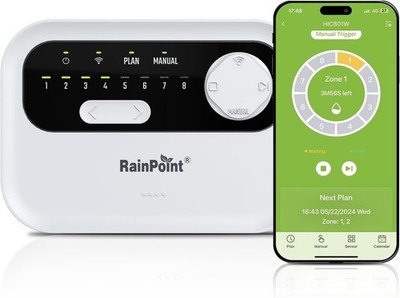 RAINPOINT 8 Zone Watering Controller, Smart Sprinkler Controller with rain delay