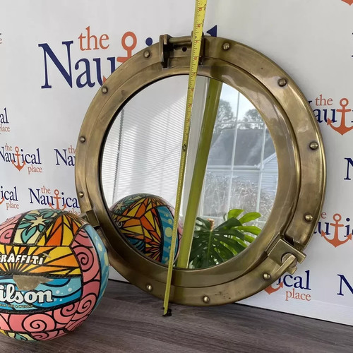 20" Large Porthole Mirror, Antique Brass Finish, Nautical Wall Decor, Port Hole - Picture 7 of 10