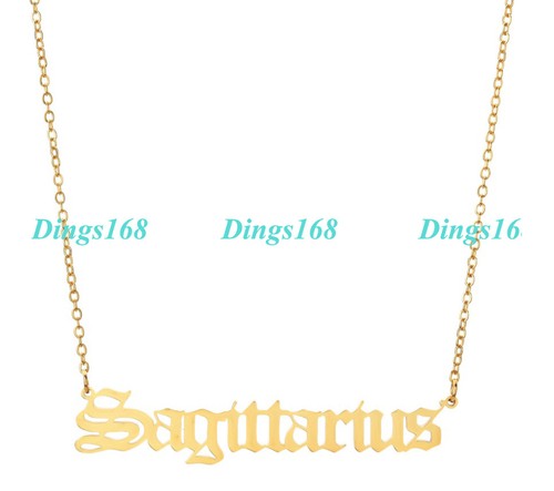 Sagittarius Real 18K Yellow Gold Filled Cursive Zodiac Font Script Name Necklace
