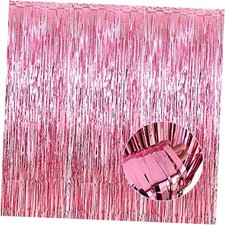 4 Pack Foil Fringe Curtain Backdrop, 3.28Ft x 8.2Ft Metallic Tinsel Foil Pink
