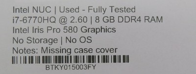 INTEL NUC 6 Skull Canyon /i7-6770HQ/8GB DDR4/Intel Iris Pro 580/NO