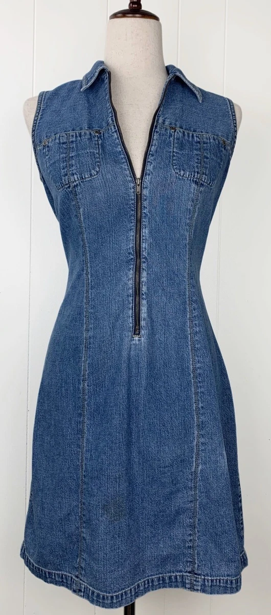 liz claiborne short sleeve denim dress Liz Claiborne Womens Denim Dress Sz 10 Cotton Blend Stretch Short Sleeves#7819