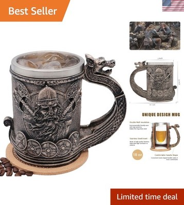 Insulated Medieval Viking Tankard - Unique Drakkar Warrior Design for Parties