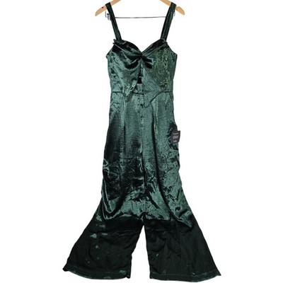 Lulus Emerald Green Satin Cutout Wide Leg Jumpsuit Size M Date to Remember