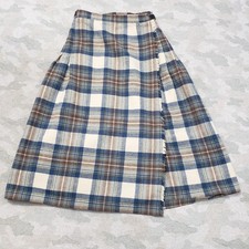 Vintage Pitlochry Knitwear Skirt Womens 12 Blue Pure Wool Plaid