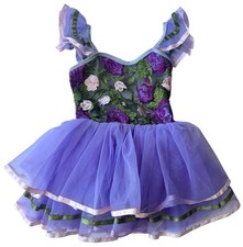 Curtain Call Dance Costume Childs size Small Purple Flowers Bodice Leotard Tutu