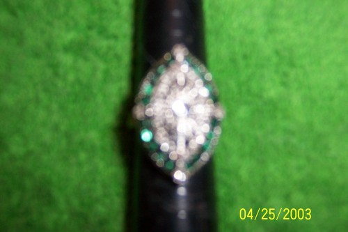 Faux Smaragd & Diamant Silber Ring - 7 - Bild 2 von 3