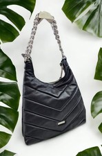 Rebecca Minikoff Women Bag Edie Maxi Black Leather Silver Hardware Hobo Bag