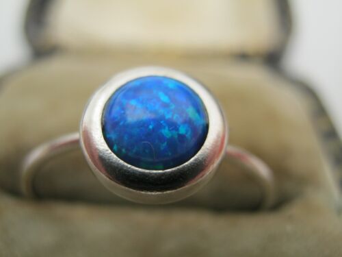 Sweet 925 Silver Ring Set With Blue Lab Opal- P 1/2 - Picture 5 of 7