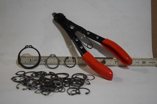 EXTERNAL SNAP RING PLIERS ANGLED TIP WITH ASSORTMENT OF RETAINING RETAINER RINGS