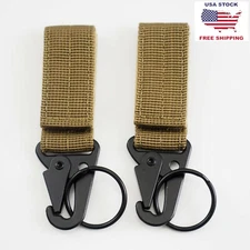 2pcs Khaki Molle Tactical Carabiner Backpack Belt Hook Quickdraw EDC Nylon Clip
