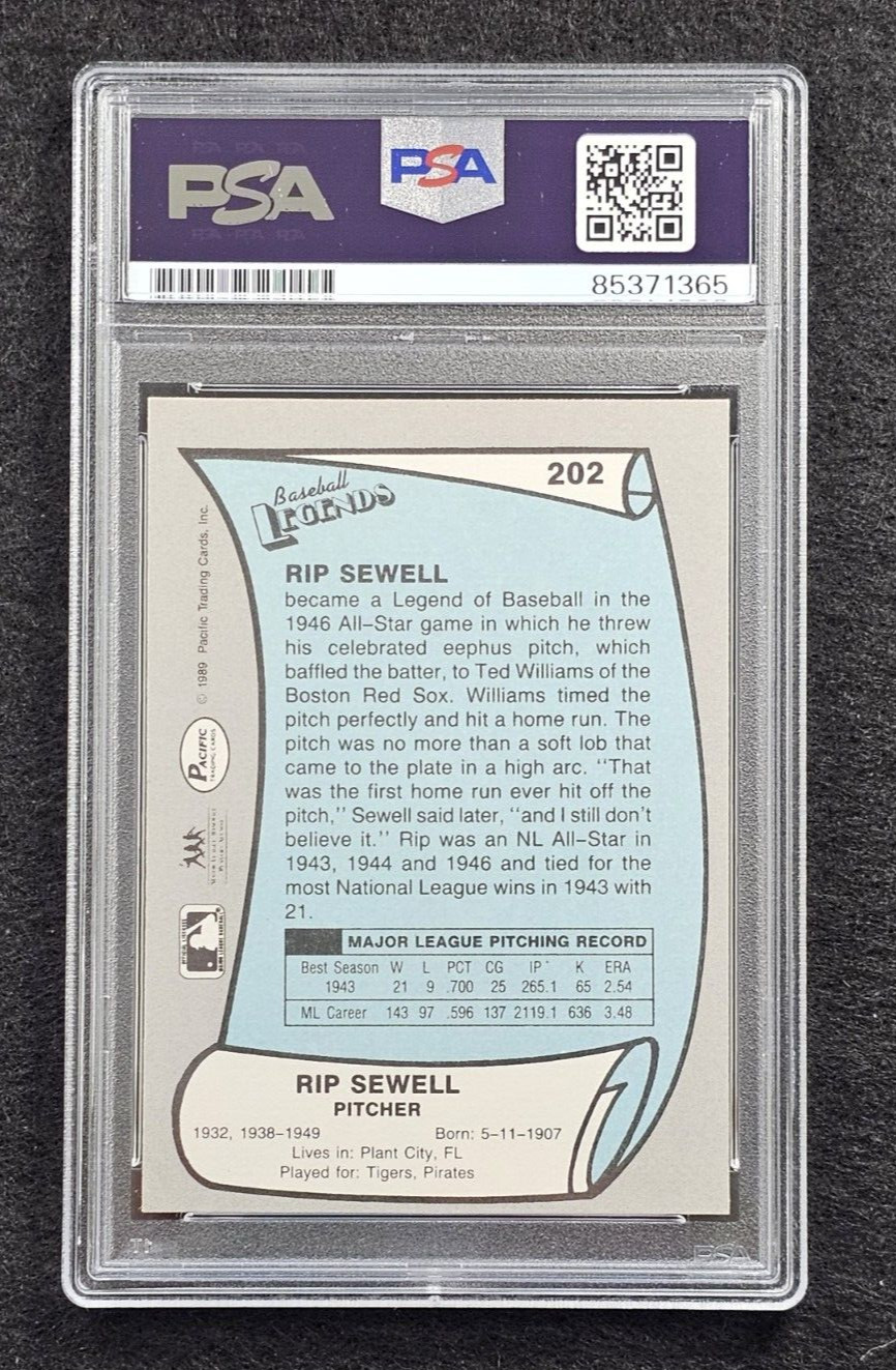 RIP SEWELL Signed Pacific Baseball Card-TIGERS-PIRATES-PSA